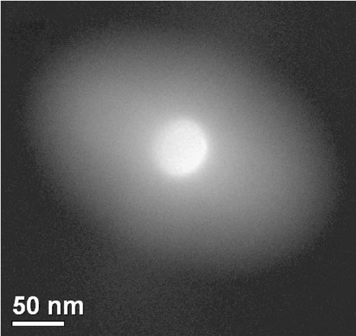 Caustic image taken from an amorphous carbon (C) film under an illumination condition with objective lens astigmatism