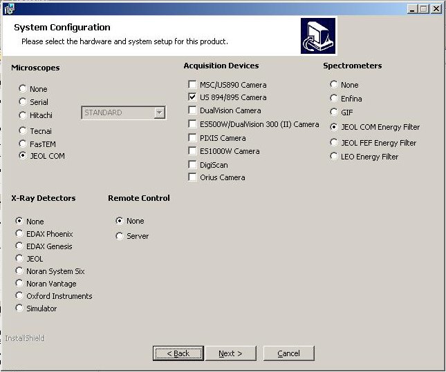 an example of system configuration in the installation setup page