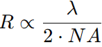 The relationship between resolution (R) and NA