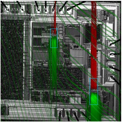 Diagonal stripes as an OBIRCH pattern induced by the interference between laser scanning and internal device operation frequency