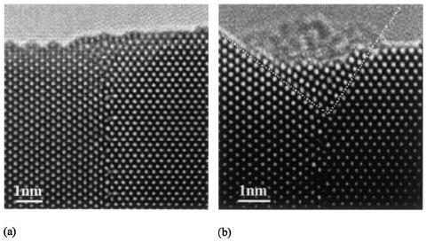 HRTEM images of chevron defects at the intersection of the 90° <110> tilt grain boundary