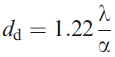 Diffraction effect on beam diameter