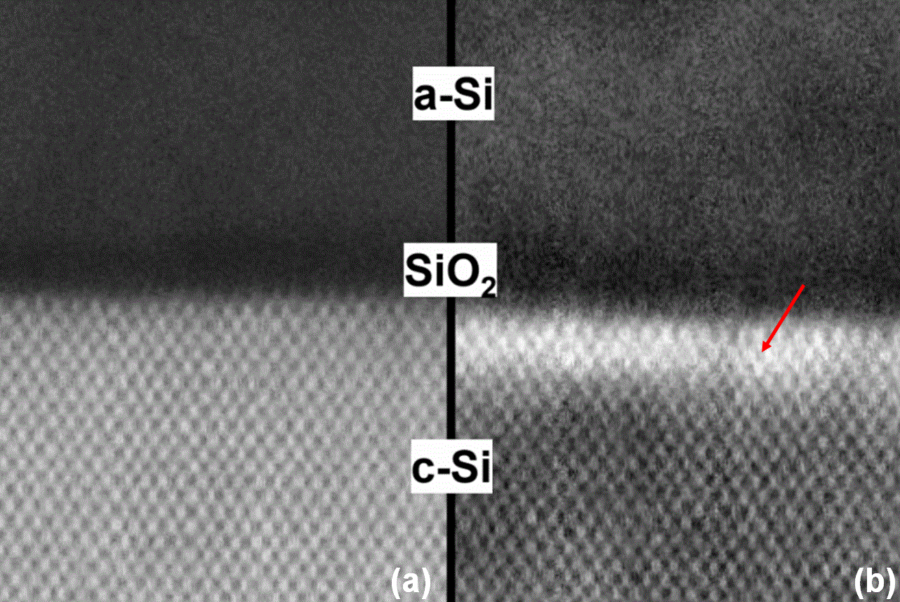 (a) HAADF image along (110) zone axis of silicon (Si), (b) LAADF images