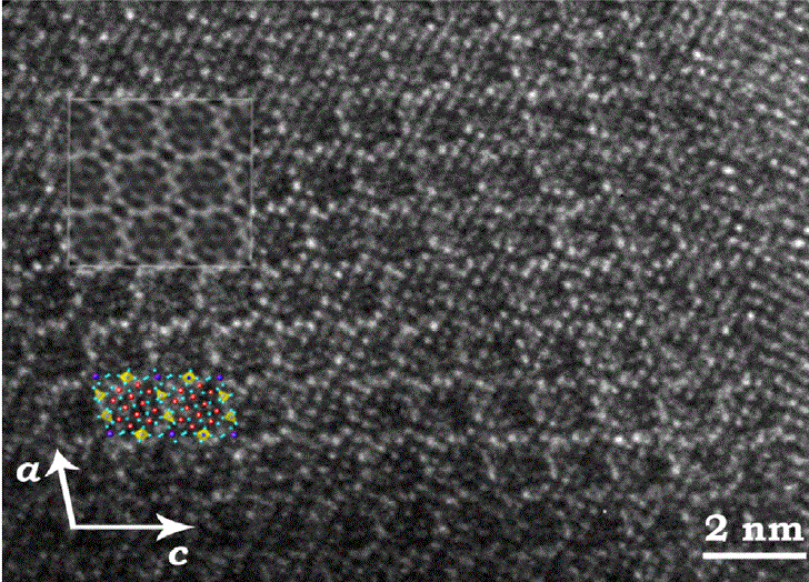 HRTEM image of Bi12.8Co0.2Mo5O34±δ along [010] zone axis