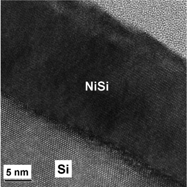 HRTEM image used to confirm silicide to be NiSi2