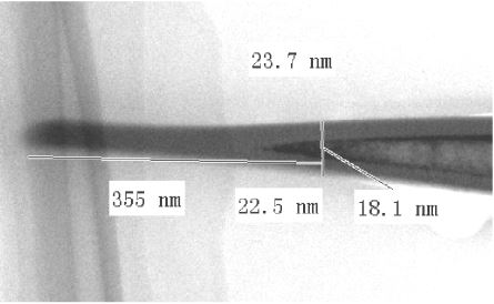 TEM image of a wedge-shaped sample prepared by wedge FIB milling method in combination with double cross-section technique
