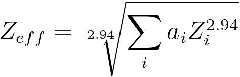 based on Lenz model, the atomic number can be approximated using an effective atomic number Zeff,
