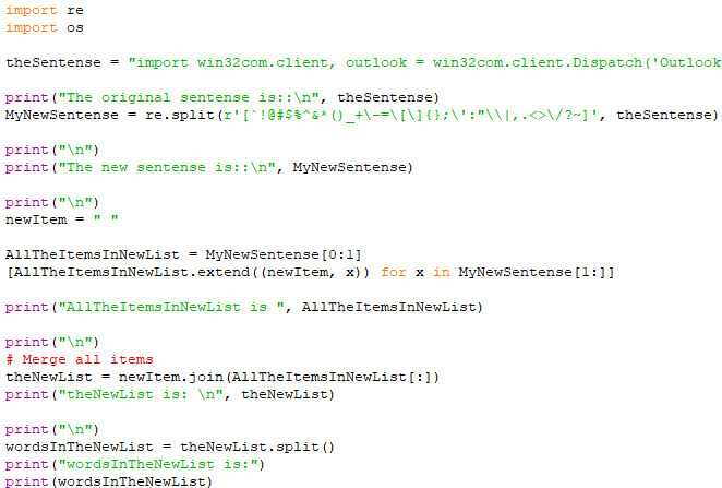 Split a sentence/string into list of words
