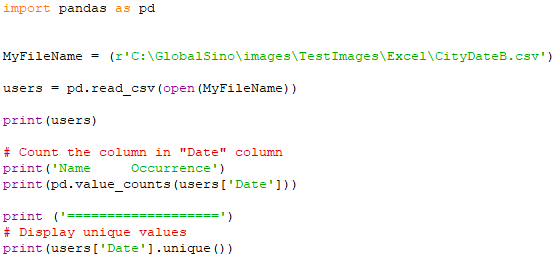 Count duplicates and show unique values in csv files