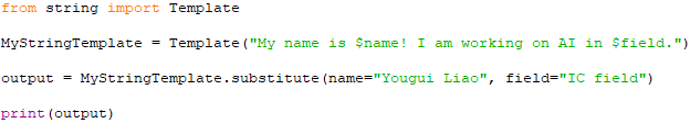 String template class for formating strings (F-strings (for calculation ...