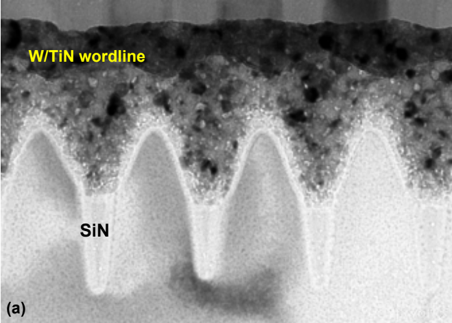 TEM images of W/TiN buried wordlines in Elpida 33-nm DRAM