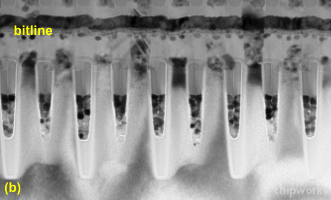 TEM images of W/TiN buried wordlines in Elpida 33-nm DRAM